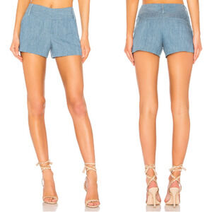 Alice + Olivia Cady Light Chambray High Waisted Trouser Short Blue Womens Size M
